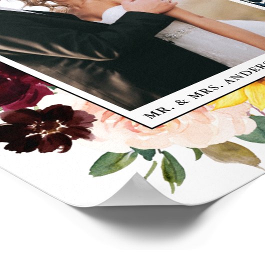 Poster Mariage Élégant à l'Aquarelle avec Fleurs Mixtes (Coin)