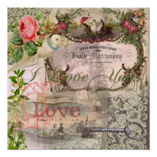 Poster Mariage élégant Antique Mariage Vintage