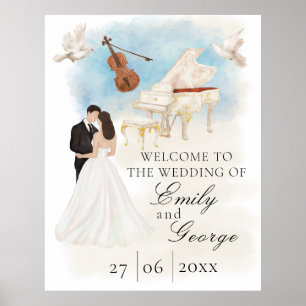 Poster Mariage élégant avec mariée et chambre  Piano   Vi
