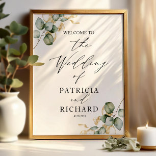 Poster Mariage Élégant Bienvenue avec Feuillage Doré
