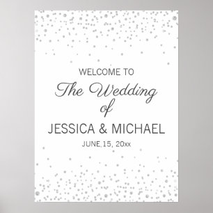 Poster Mariage élégant blanc argent diamant paillettes