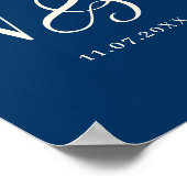 Poster Mariage élégant bleu marine initiales couple (Coin)