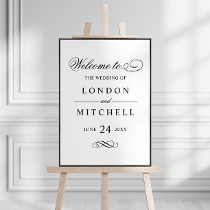 Poster Mariage Élégant Calligraphie Noire de Bienvenue