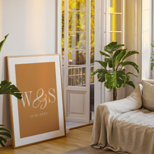 Poster Mariage élégant couple initiales moutarde
