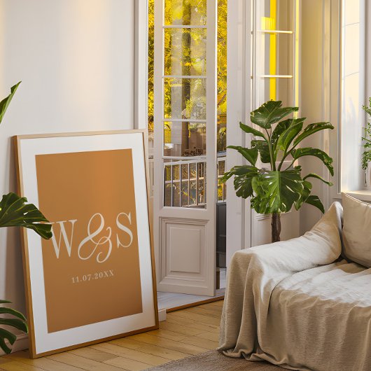 Poster Mariage élégant couple initiales moutarde