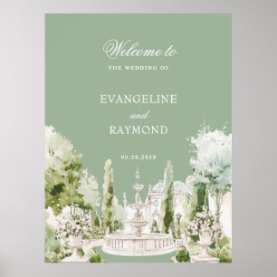 Poster Mariage élégant dans un jardin de manoir à l'aquar
