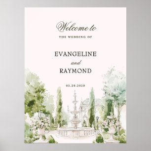 Poster Mariage élégant dans un jardin de manoir à l'aquar