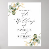 Poster Mariage Élégant de Verdure Dorée de Bienvenue (Devant)