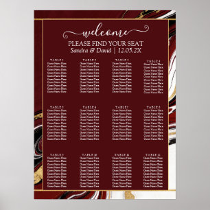 Poster Mariage élégant en marbre burgundy et or