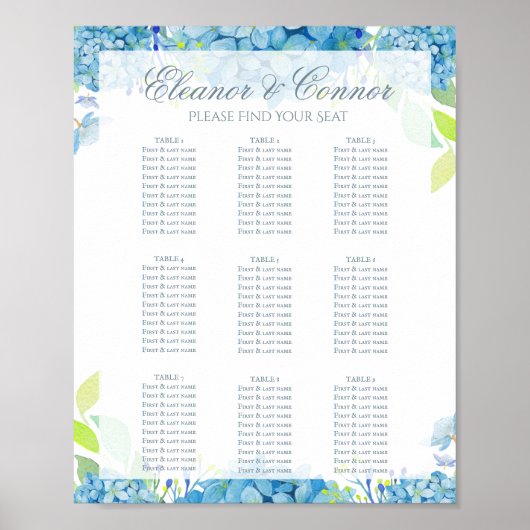 Poster Mariage Élégant Hydrangea Bleue (Devant)