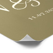 Poster Mariage élégant vert olive initiales couple (Coin)
