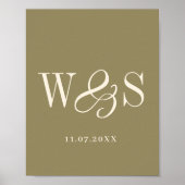 Poster Mariage élégant vert olive initiales couple (Devant)