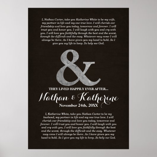 Poster Mariage En Bois Sombre Et Argent Voit Heureusement (Devant)