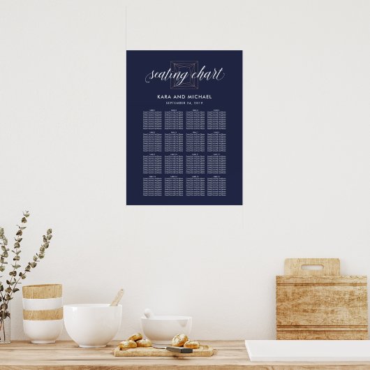 Poster Mariage en diamant moderne bleu foncé (Cuisine)