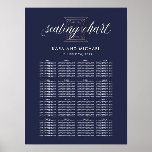 Poster Mariage en diamant moderne bleu foncé (Devant)