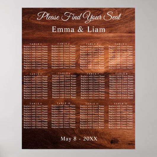 Poster Mariage en Grain de Bois de Grange Rustique (Devant)