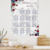 Poster Mariage en marbre floral Dusty Burgundy (Cuisine)