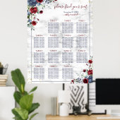 Poster Mariage en marbre floral Dusty Burgundy (Bureau à domicile)