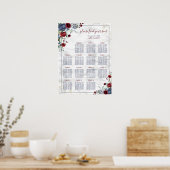 Poster Mariage en marbre floral Dusty Burgundy (Cuisine)