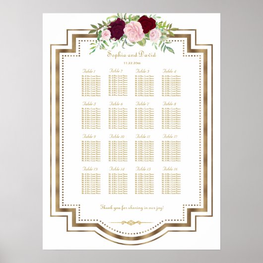 Poster Mariage en or marsala Floral (Devant)