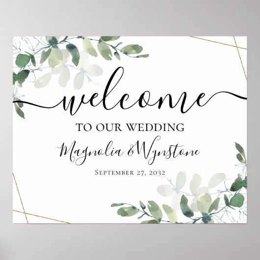 Poster Mariage Eucalyptus Gold Parties scintillant Bienve (Devant)