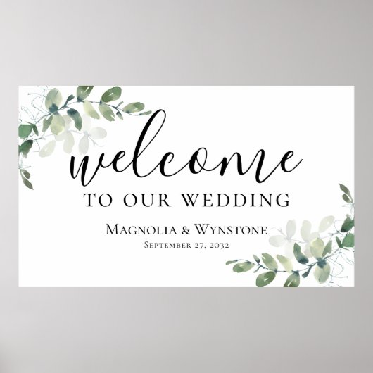 Poster Mariage Eucalyptus Vert Bienvenue (Devant)