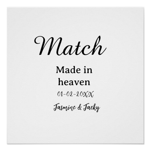 Poster Mariage fait au ciel nom date simple calligraphie (Devant)