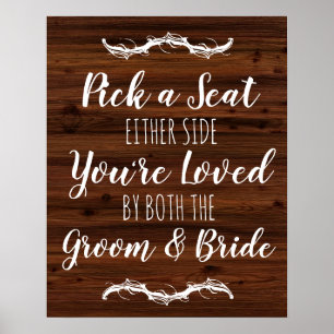 Poster Mariage faux bois Choisir un siège signe latéral
