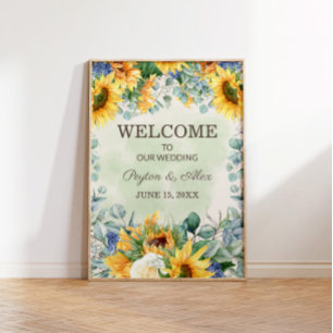 Poster Mariage Feuille de Yellow Sunflowers Green Eucalyp
