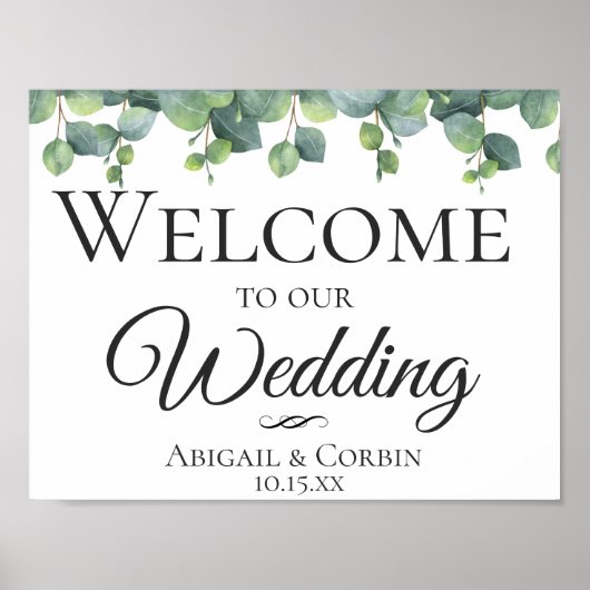 Poster Mariage Feuille Eucalyptus Bienvenue (Devant)