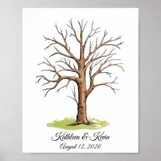 Poster Mariage Fingerprint Tree invité Réserver N.2 (Devant)