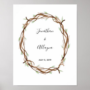Poster Mariage Fingerprint Wreath Livre d'invité Alternat