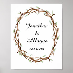 Poster Mariage Fingerprint Wreath Livre d'invité Alternat