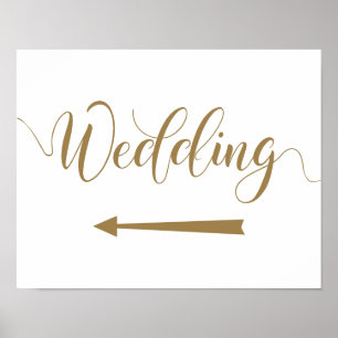 Poster Mariage Flèche gauche Signer Gold Directions Signe