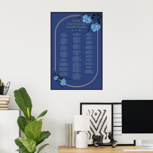 Poster Mariage Fleur Bleu Faisant (Bureau à domicile)