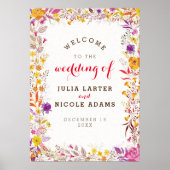 Poster Mariage Fleur de Boho Orange Violet Feuillage (Devant)