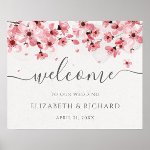 Poster Mariage Fleur de Cerisier Bienvenue Aquarelle