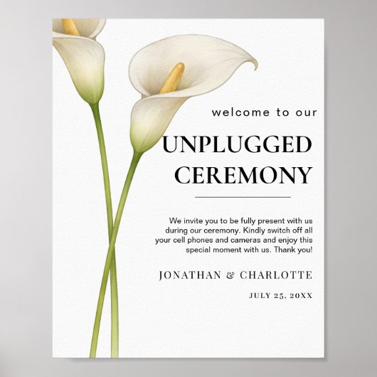 Poster Mariage Fleur Moderne de Lys de Calla Blanc (Devant)