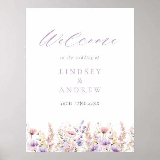 Poster Mariage Fleur sauvage Lilac Bienvenue (Devant)