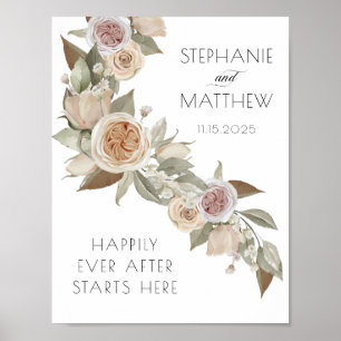 Poster Mariage fleuri botanique fluide rose poussiéreux p
