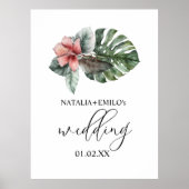 Poster Mariage floral à feuille de monstera aquarelle (Devant)