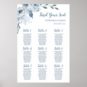 Poster Mariage floral bleu Dusty Panneau de siège