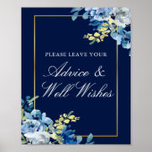 Poster Mariage floral bleu marine Conseils et bonnes volo (Devant)