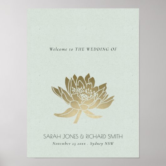 POSTER MARIAGE FLORAL BLEU PÂLE ÉLÉGANT ARGENTÉ GLAMOUR (Devant)