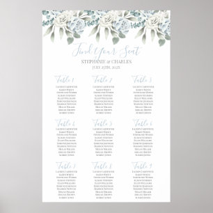 Poster Mariage floral bleu poussière