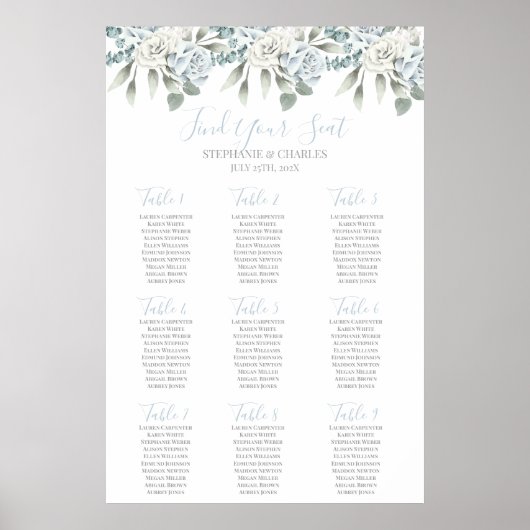 Poster Mariage floral bleu poussière (Devant)