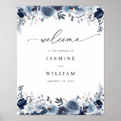 Poster Mariage Floral Blue & Navy Bienvenue 2 (Devant)