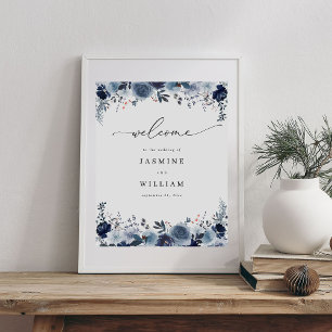 Poster Mariage Floral Blue & Navy Bienvenue 2