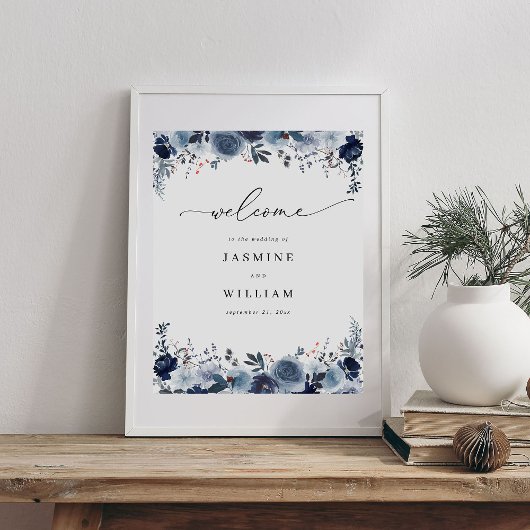 Poster Mariage Floral Blue & Navy Bienvenue 2