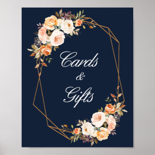 Poster mariage floral d'automne marine cartes bleues & ca